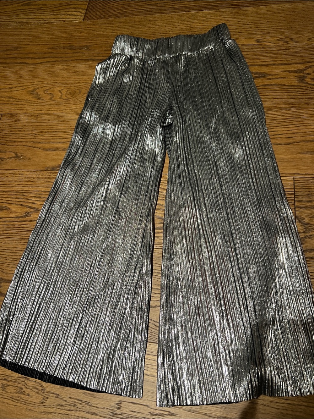 Justice Metallic Silver Pleated Wide-Leg Pants